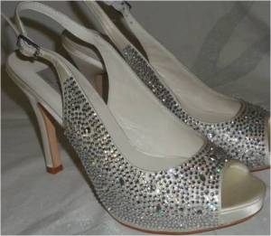 Designer peeptoe slingback bridal shoes in whote or Ivory